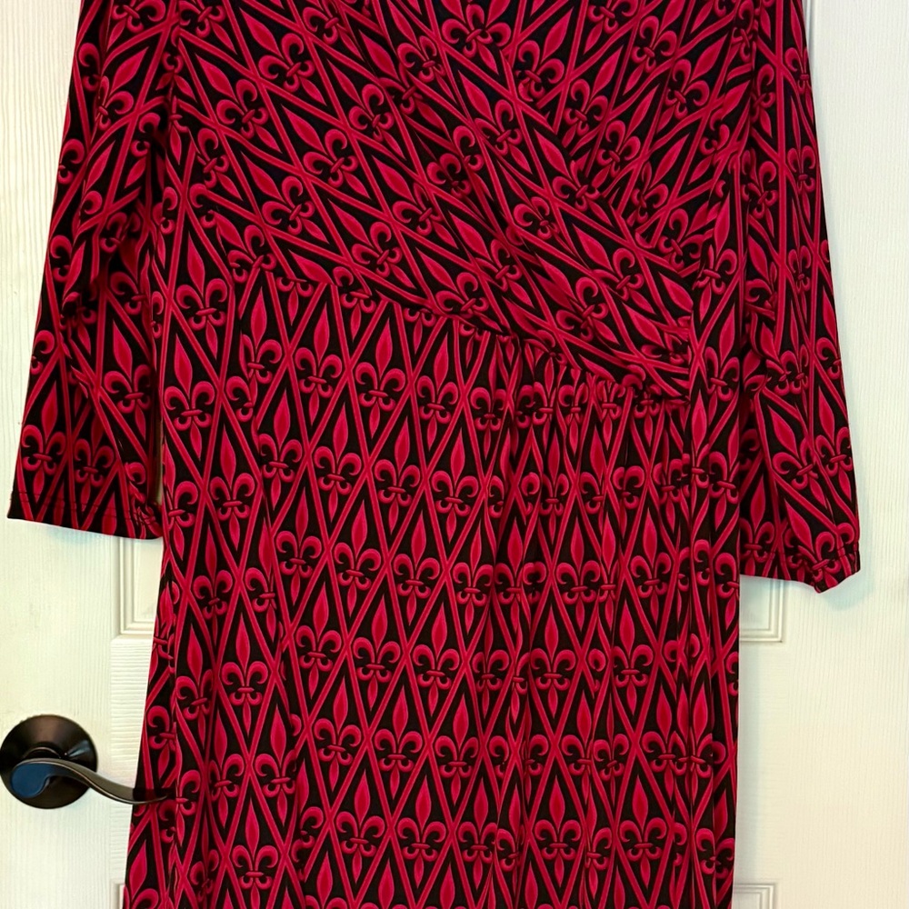Vintage Bob Mackie Pink and Black Geometric Long Sleeve Dress